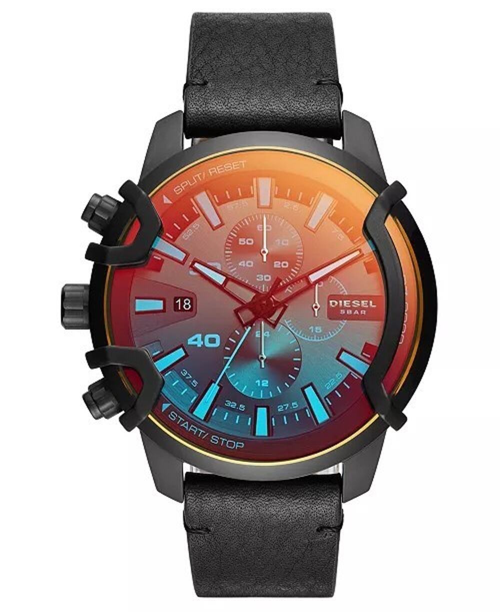 Diesal Men's Chronograph Griffed Black Leather Strap Watch 46mm $270